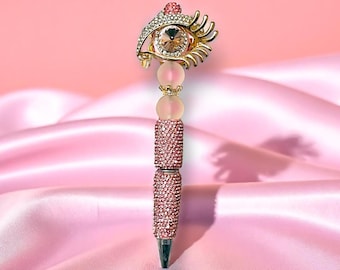 Jeweled Rhinestone Eye Pen: Elegant Pink Desk Accessory