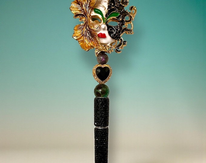 Ceramic Masquerade Masked Rhinestone Pen: Jeweled Desk Accessory