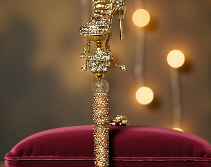 Gold Stiletto Bling Shoe Rhinestone Pen: Fashionable Bling Desk Accessory