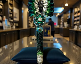Emerald Green Acrylic Bow Bling Rhinestone Pen: Jeweled Desk Accessory