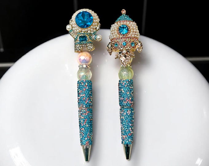 Jeweled Astronaut & Rocket Rhinestone Pen Set