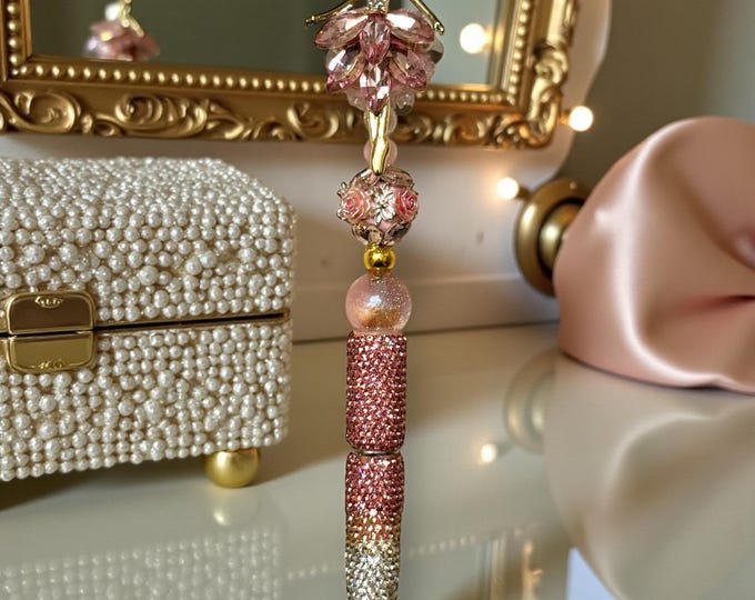 Delicate Pink Ballerina  Rhinestone Pen: Jeweled Desk Accessory