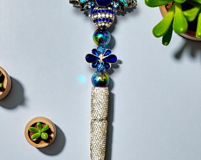Blue Jeweled Bee Rhinestone Pen: Jeweled Desk Accessory
