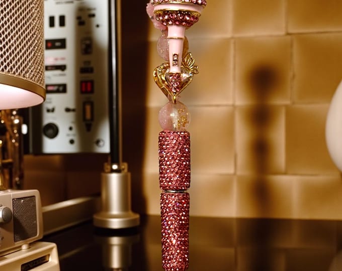 Bedazzled Pink Microphone Rhinestone Pen: Jeweled Desk Accessory