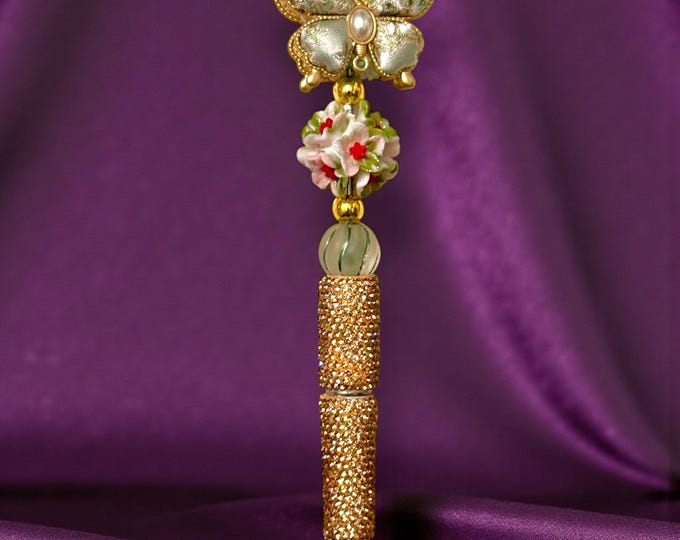 Mint Green Quilted Butterfly Rhinestone Pen: Jeweled Desk Accessory