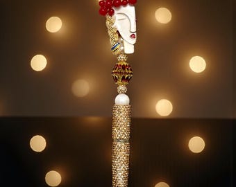 Pretty Rhinestone Woman Half Face Designed Pen: Jeweled Desk Accessory