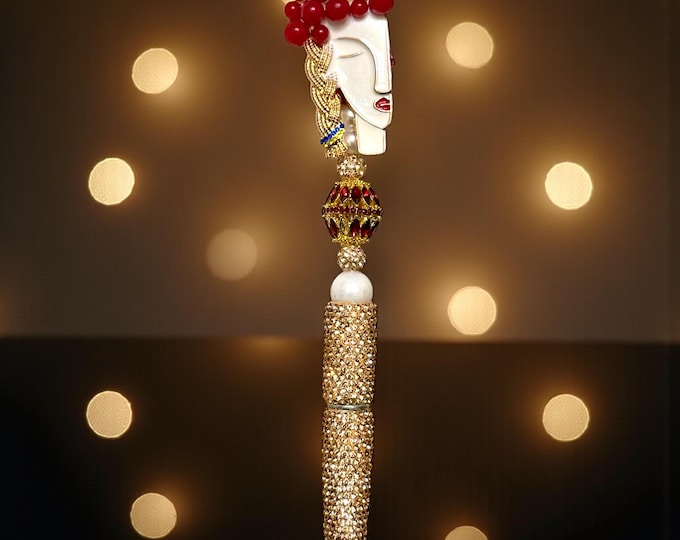 Pretty Rhinestone Woman Half Face Designed Pen: Jeweled Desk Accessory