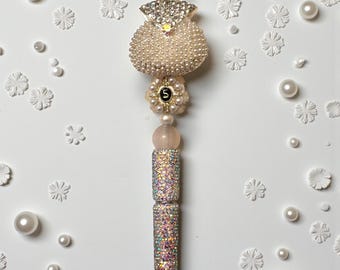 Silver and Pearl Rhinestone Pen: Jeweled Desk Accessory