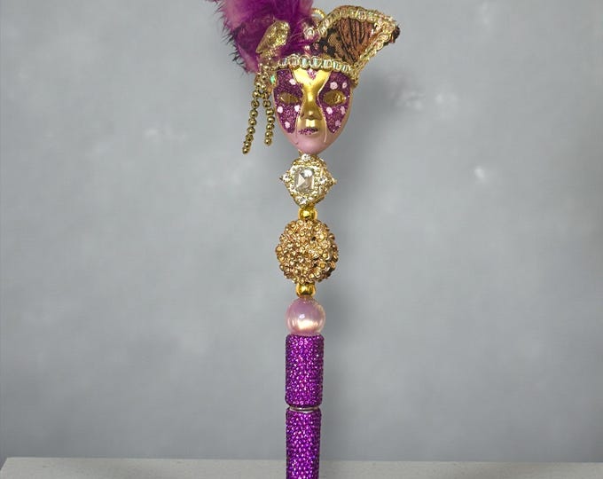 Masquerade Purple and Gold Hand Made Rhinestone Pen: Elegant Writing Instrument