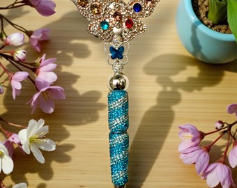 Candy Striped Multi-Colored Butterfly Rhinestone Pen: Jeweled Desk Accessory