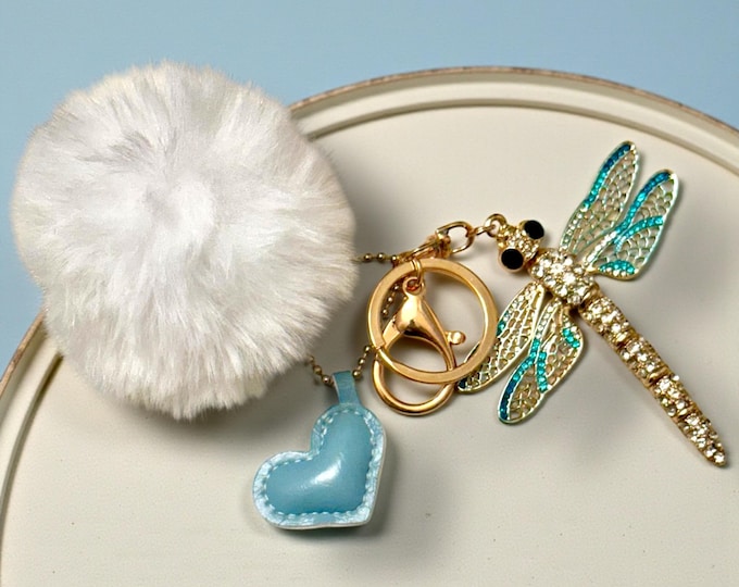 Three Piece Blue Dragonfly Keychain/Purse Charm: Jeweled  Accessory