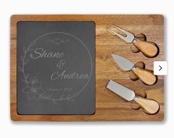 Personalized Engraved Acacia Wood Charcuterie Board with Slate Surface