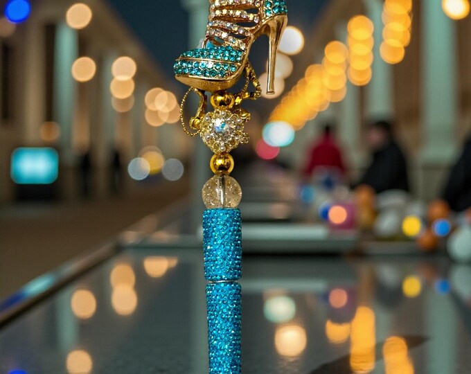 Blue Stiletto Bling Shoe Rhinestone Pen: Fashionable Bling Desk Accessory
