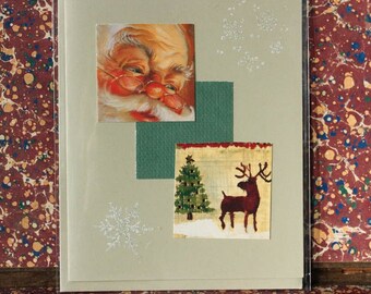 Santa and reindeer collage Christmas card blank inside