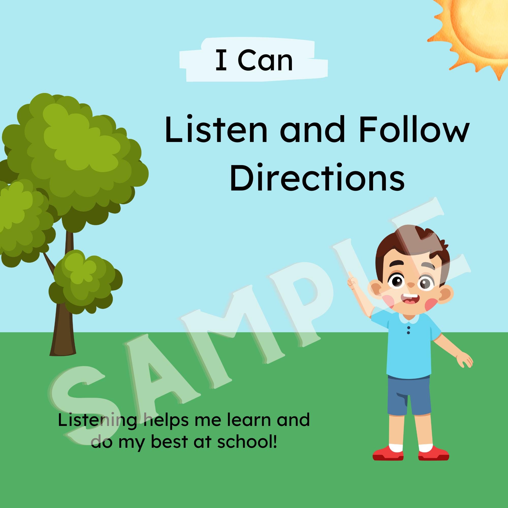 Listen Visual Inprint Social Story: Listen & Follow Directions - SEL Visual Tool (PDF ...