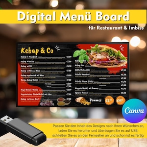Digitales Restaurant Imbiss -Menü-Vorlage,TV-Board, bearbeitbares Menü-Design, einfache Restaurant tv Vorlage -  Canva-Vorlage