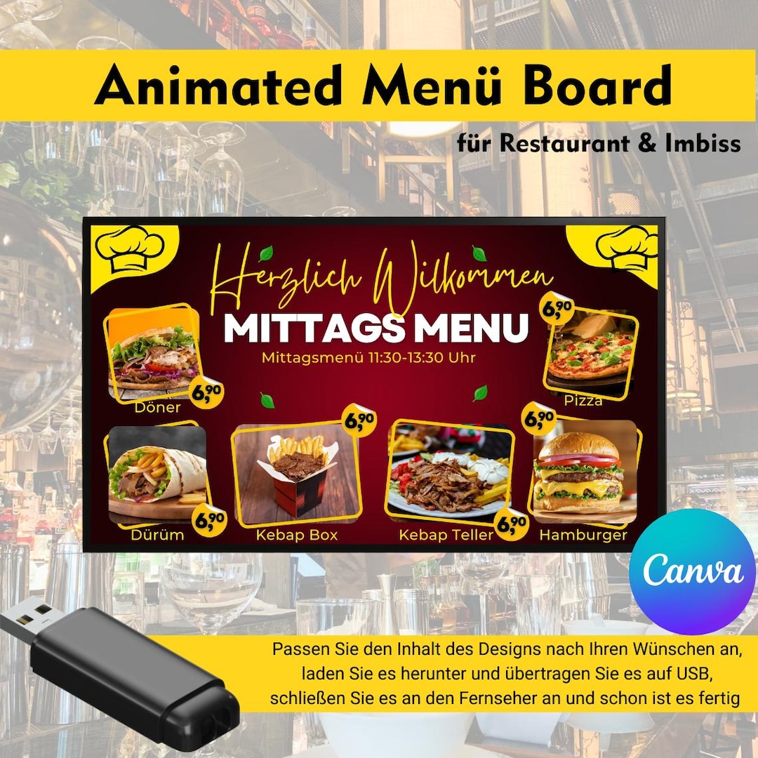 Animated Menu Digital Restaurant Snack Bar Menu Template, TV Board ...