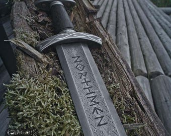 Damascus Steel Viking Longsword | Hand-Forged Northmen Blade Functional Norse Sword Gift for Him