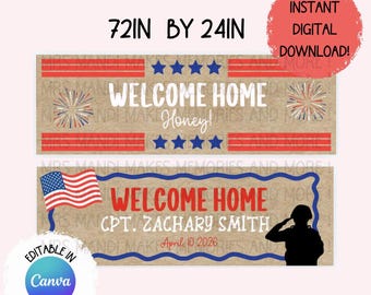 Levendige militaire welkomstbannercanvasjabloon | Welkom Home-banner | Aanpasbaar retourbord voor implementatie| Directe digitale download
