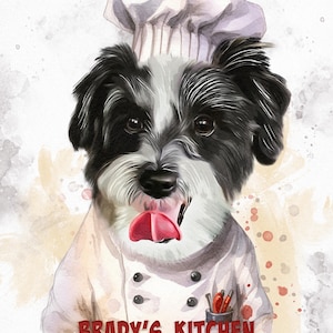Custom Pet Chef Portrait, Personalized Watercolor Pet Cooking Art, Unique Dog & Cat Gift