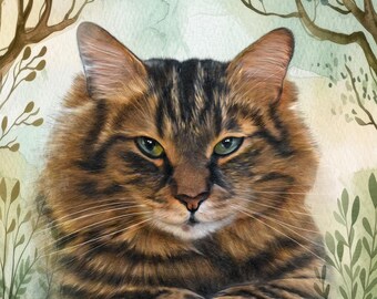 Custom Pet Portrait: Forest Style Watercolor Art (Digital Download)