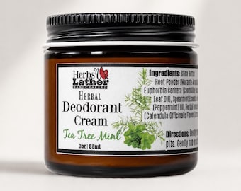 Tea Tree Mint Deodorant Cream | Aluminum Free and Baking Soda Free | Glass Jar Deodorant | Natural Odor Care