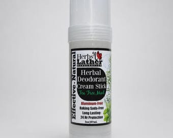 Tea Tree Mint Herbal Deodorant Cream Stick: Aluminum & Baking Soda-Free