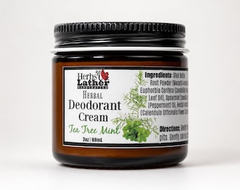 Tea Tree Mint Deodorantkräm | Aluminiumfri och bikarbonatfri | Deodorant i glasburk | Naturlig luktvård