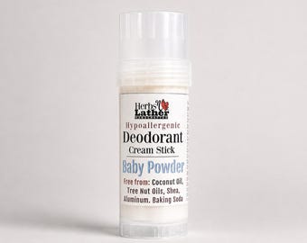Hypoallergenic Baby Powder Deodorant | Vegan Cream Stick | Lightly Scented | No Aluminum, Baking Soda, Coconut or Tree Nut Oils | 3 oz