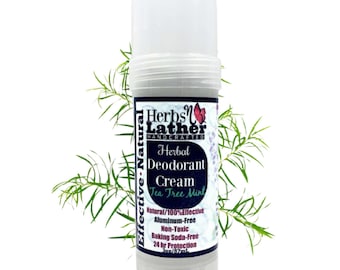 Desodorante en crema herbal con menta y árbol de té: sin aluminio ni bicarbonato de sodio