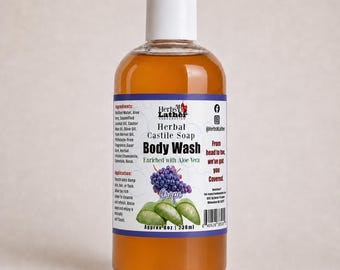 Herbal Castile Soap Body Wash | GRAPE SCENT | with Aloe Vera, Calendula, Chamomile and Rose Botanical Infusion