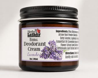Lavender Deodorant Cream | Aluminum Free and Baking Soda Free | Glass Jar Deodorant | Natural Odor Care