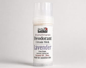 Hypoallergenic Lavender Deodorant | Vegan Cream Stick | Lightly Scented | No Aluminum, Baking Soda, Coconut or Tree Nut Oils | 3 oz