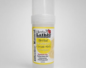 Lemongrass Herbal Deodorant Cream Stick: Aluminum & Baking Soda-Free