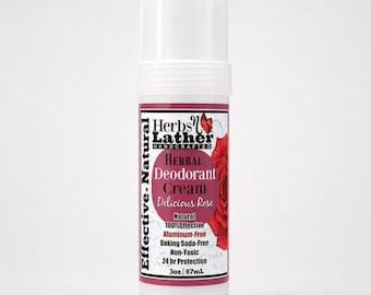 Delicious Rose Herbal Deodorant Cream Stick: Aluminum & Baking Soda-Free