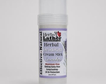 Lavender Herbal Deodorant Cream Stick: Aluminum & Baking Soda-Free