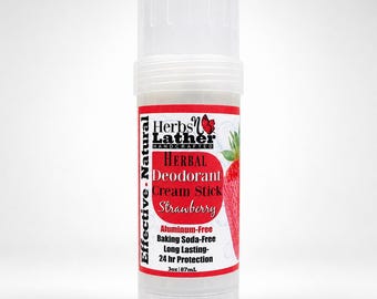 Strawberry Herbal Deodorant Cream Stick: Aluminum & Baking Soda-Free