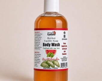 Herbal Castile Soap Body Wash | KIWI WATERMELON | with Aloe Vera, Calendula, Chamomile and Rose Botanical Infusion