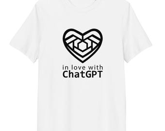ChatGPT-T-shirt, verliefd op AI-shirt, uniseks biologisch katoenen T-shirt, geekcadeau voor ontwikkelaars, grappig shirt techliefhebber, AI-fan-T-shirt