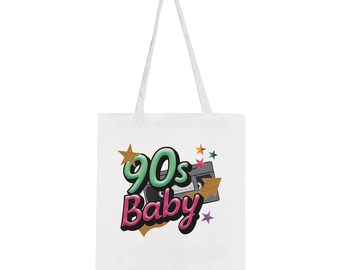 90s Baby Tote Bag – Retro Cassette Design, Y2K Aesthetic Canvas Bag, Fun Nostalgia Gift, Eco Reusable Shopper Bag for Millennials