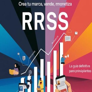 May include: A colorful graphic illustration depicting a rising line graph with the text "RRSS" at the top. The graph represents the growth of social media, with the text "Arteee ts" and "amoods" on the graph. The text "Crea tu marca, vende, monetiza" is at the top of the image. The text "La guia definitiva para principiantes" is at the bottom of the image.