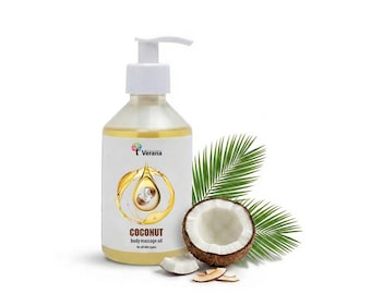 Olio da massaggio corpo naturale al cocco Verana, idratante per la pelle, aromaterapia, adatto a tutti i tipi di pelle.