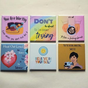 Self-Care Magnet Pack – Funny Motivational Fridge Magnets – Affirmation Gift Set (6)