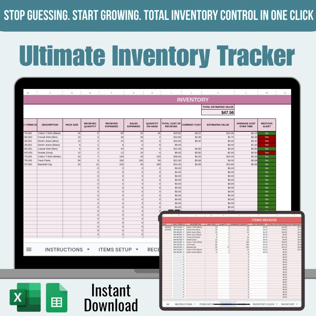 Inventory Tracker Spreadsheet | Small Business Stock Management ...