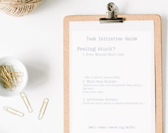 Task Initiation Therapy Toolkit | Executive Function Worksheets, Session Guides, Client Growth Prompts