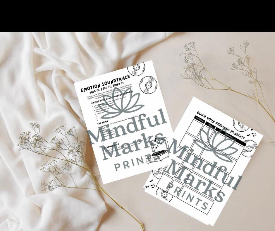 Music-Themed Therapy Worksheets | Emotional Regulation PDF for Kids, Teens and Adults | Feelings Playlist SEL Tool for Counselors Teachers