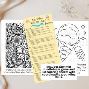 Summer Mindfulness Coloring Sheets + Nature Hunt Game | 10 Grounding Skill Pages for Kids | Outdoor Therapy SEL Activity