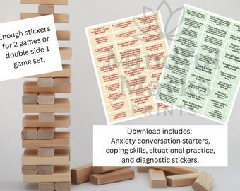 Anxiety Jenga Therapy Game Stickers & Worksheets | Teen Coping Skills, Practice Scenarios + Interview Questions | Counseling Activity PDF