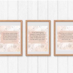 Boho Floral & Quote Printable Wall Art Set | 8x11 11x14 5x7 PDF | Brene Brown Inspirational Prints | Neutral Nature Digital Download