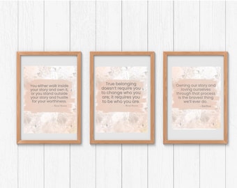 Boho Floral & Quote Printable Wall Art Set | 8x11 11x14 5x7 PDF | Brene Brown Inspirational Prints | Neutral Nature Digital Download